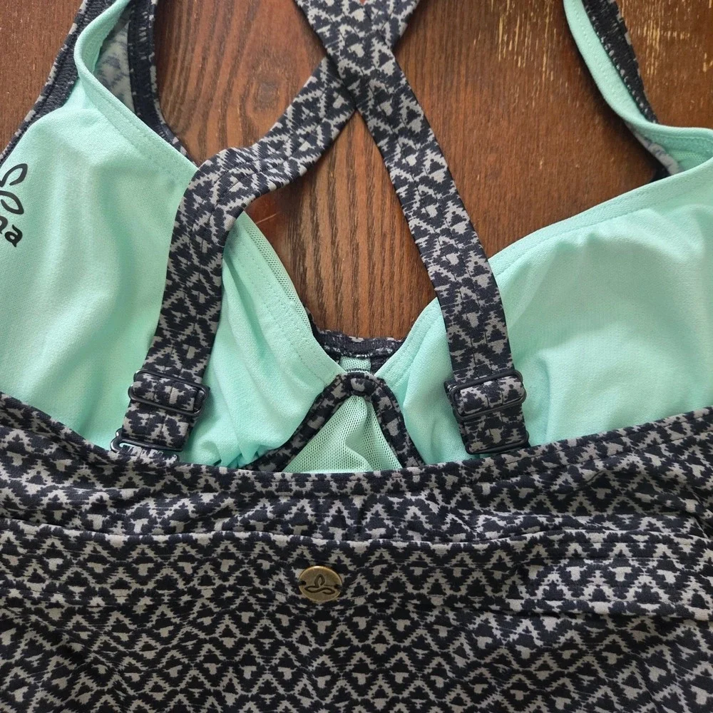 NWT Prana Strappy Back One Piece Swimsuit Geometric Gray Adjustable XS UPF 50